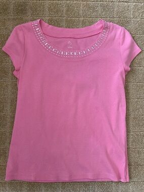 Studded Neckline pink short sleeve top sz S